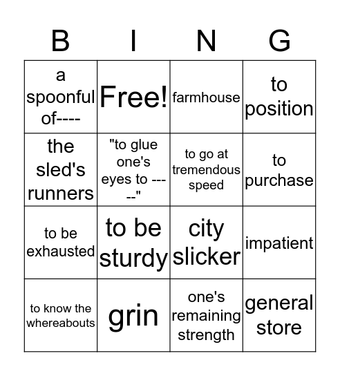 Stone Fox Chpt. 3 Bingo Card