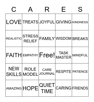 CELEBRATING CAREGIVERS GAME Bingo Card