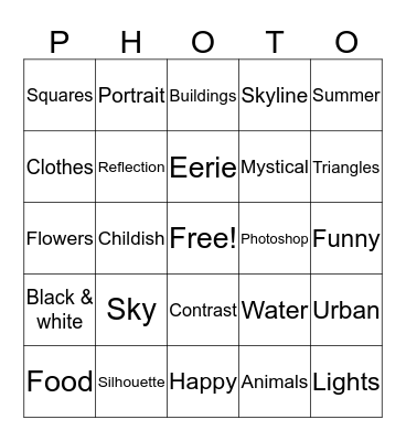 Photography - Week 4 Bingo Card