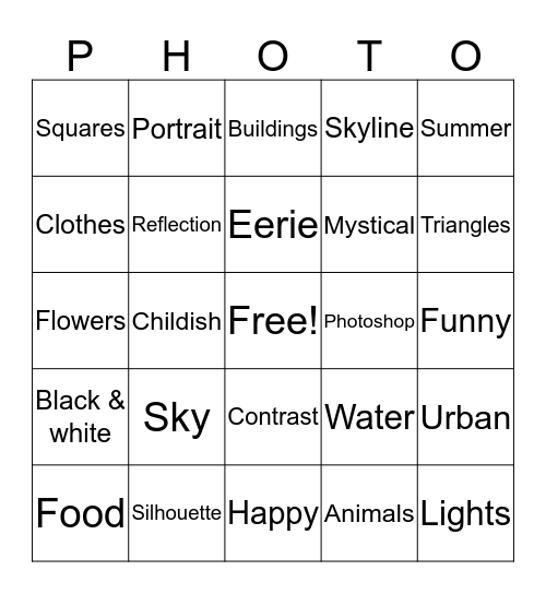 Photography - Week 4 Bingo Card