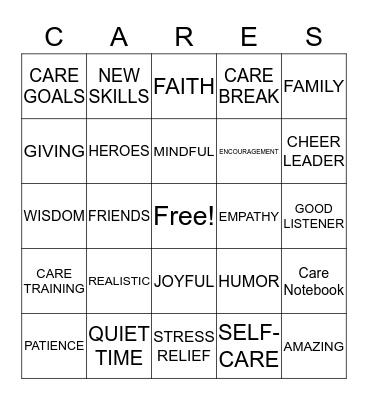 CELEBRATING CAREGIVERS GAME Bingo Card