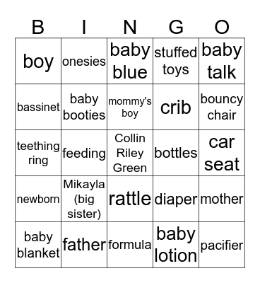 Baby Bingo Card