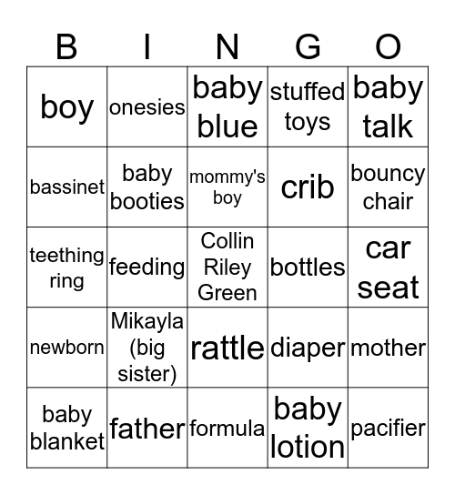 Baby Bingo Card