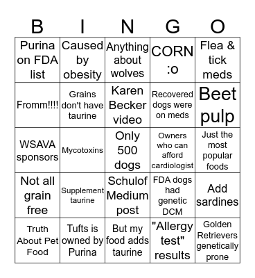 Dietary DCM denial bingo Card