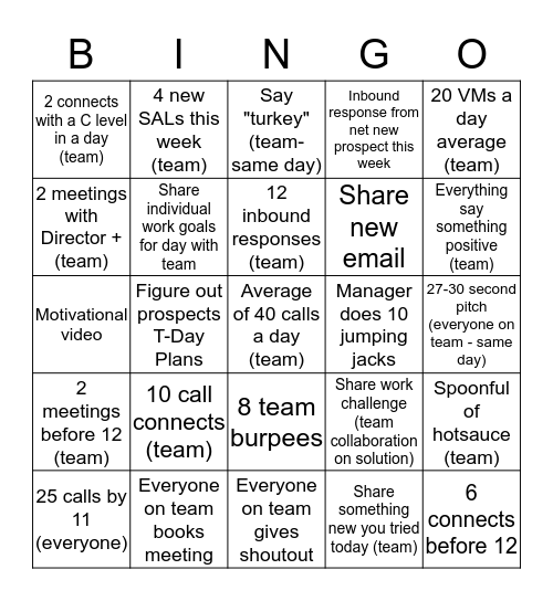 Girls v Boys Bingo Card