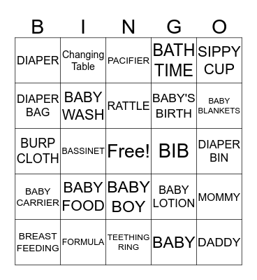 BABY SHOWER BINGO!!! Bingo Card