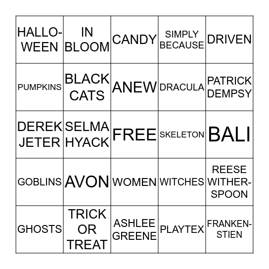 AVON/HALLOWEEN BINGO Card