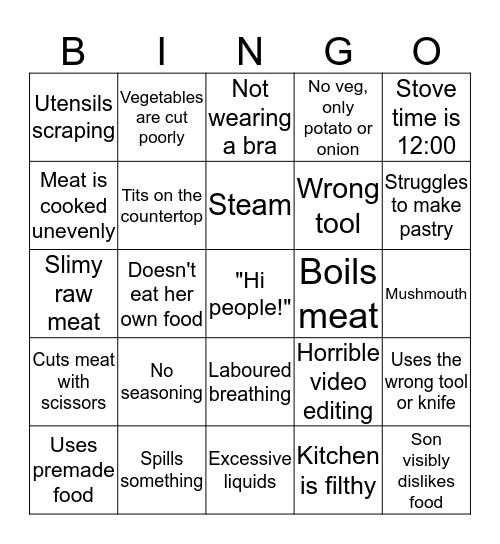 Kay's Cooking Bingo Card