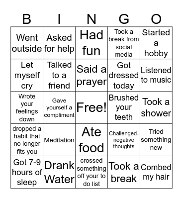 Self- Care Bingo Card