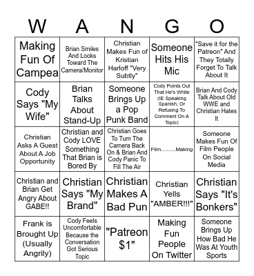 WANGO Bingo Card