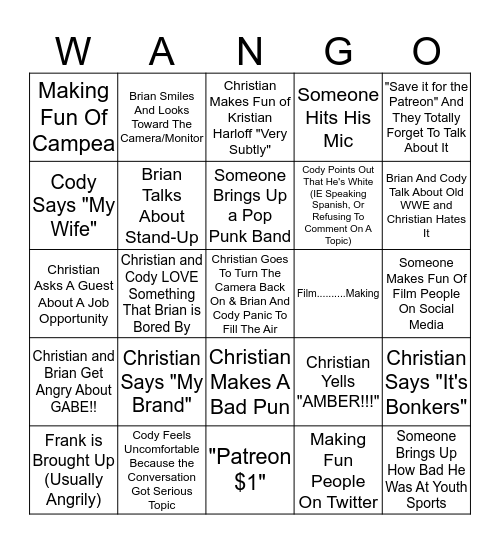 WANGO Bingo Card