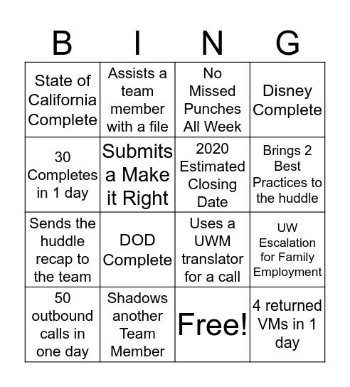 Untitled Bingo Card