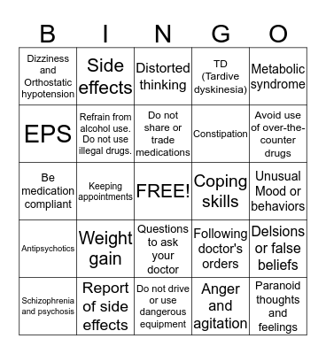 Antipsychotics  Bingo Card