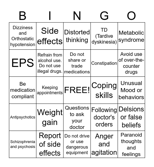 Antipsychotics  Bingo Card