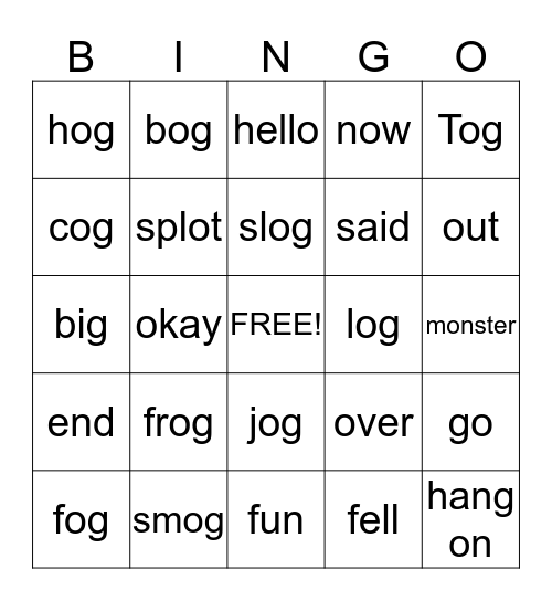 Tog the Dog's big book Bingo Card