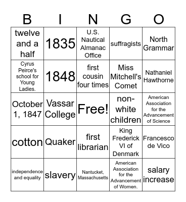 Maria Mitchell Bingo Card