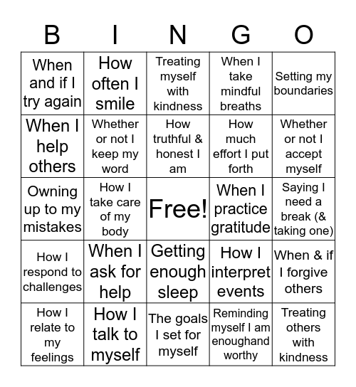 The Thing I Can Control Bingo Card