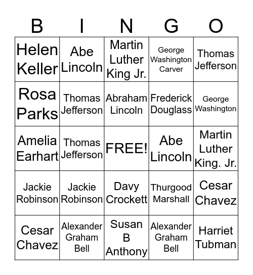 Famous American Bingo Card