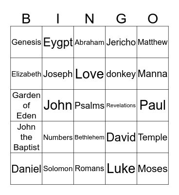 Bible Bingo Card