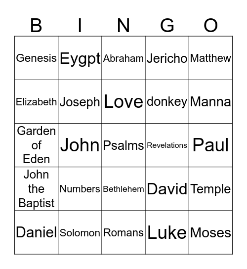 Bible Bingo Card