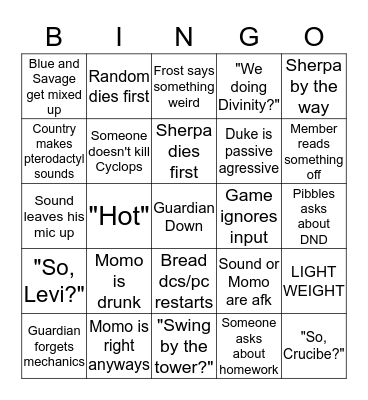 Raid Night Bingo Card