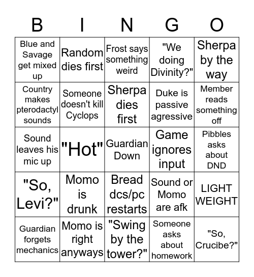 Raid Night Bingo Card