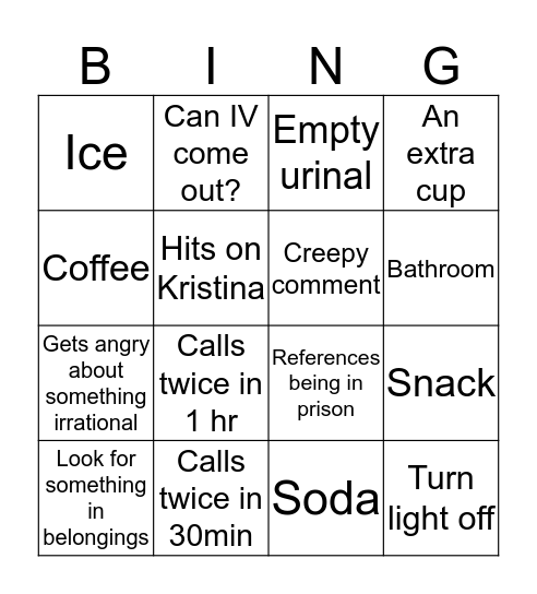 Call light BING-Oh Bingo Card