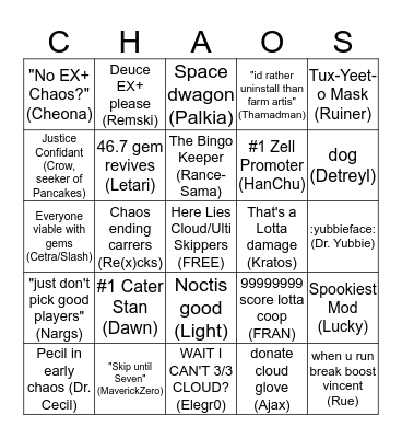 ddrox Chaos Bingo Card
