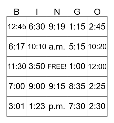 Time Bingo Card