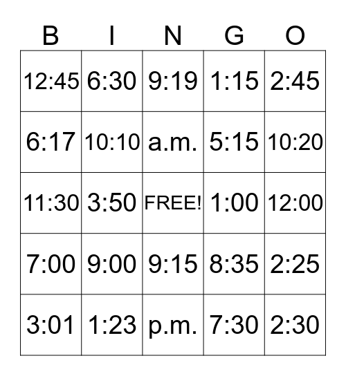 Time Bingo Card