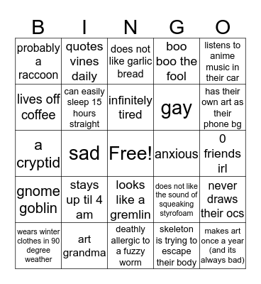 roo's bingo Card