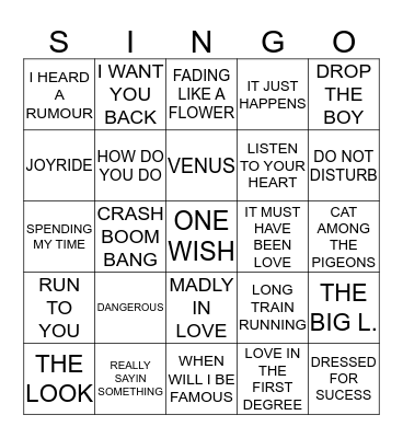 444 ROXETTE VS BANANARAMA VS BROS Bingo Card