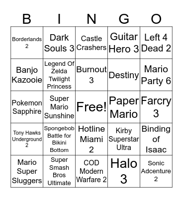 My Favorite Games Bingo Card