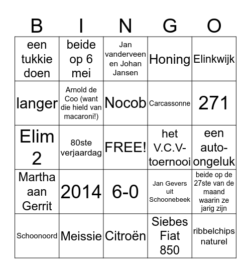 Jaap 65 jaar Bingo! Bingo Card