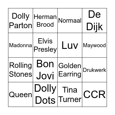 Dikky's muziekbingo Card