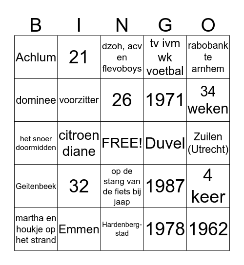 Jaap 65 jaar Bingo! Bingo Card