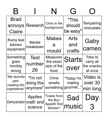 Gourmet Makes Bingo Card