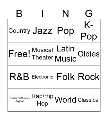 Music Genre Bingo Card