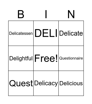 Vocabulary Bingo Card