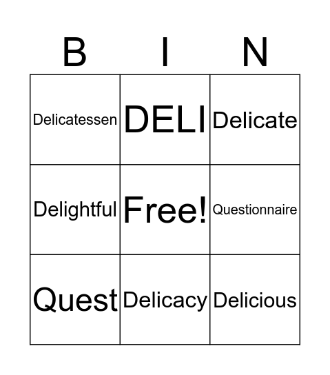 Vocabulary Bingo Card