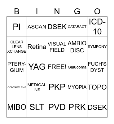 Ophthalmology Bingo Card