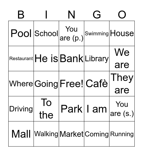 Going Places Bingo Card