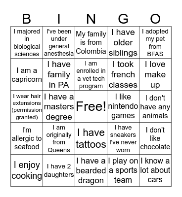 TSAH Bingo Card