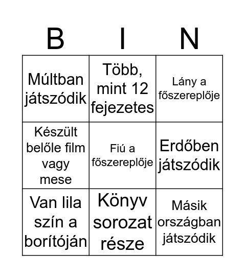 KÖNYV BINGÓ Bingo Card