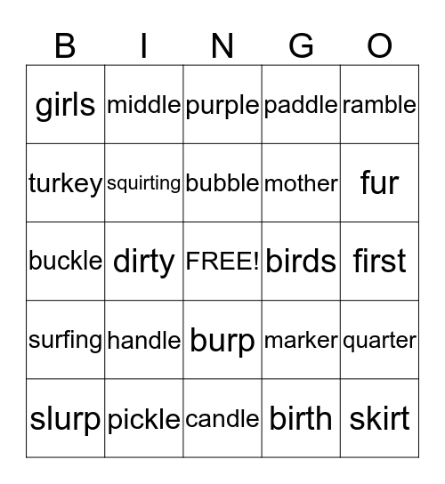 Word Review Bingo Card