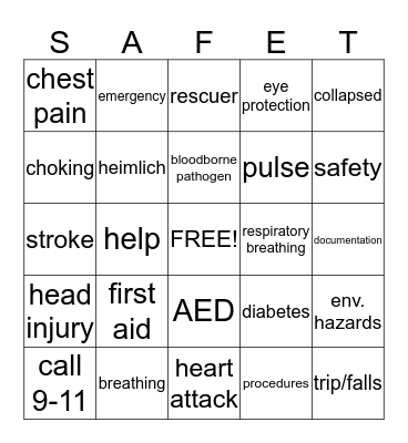 Full Staff Meeting Safe"T" and CPR Bingo Card