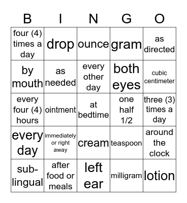PHARMACY SQUARES  Qs  (abbrv #1) Bingo Card
