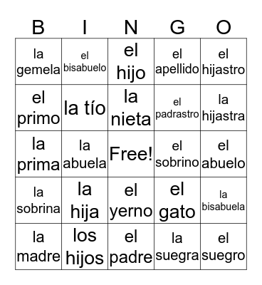 La familia Bingo Card