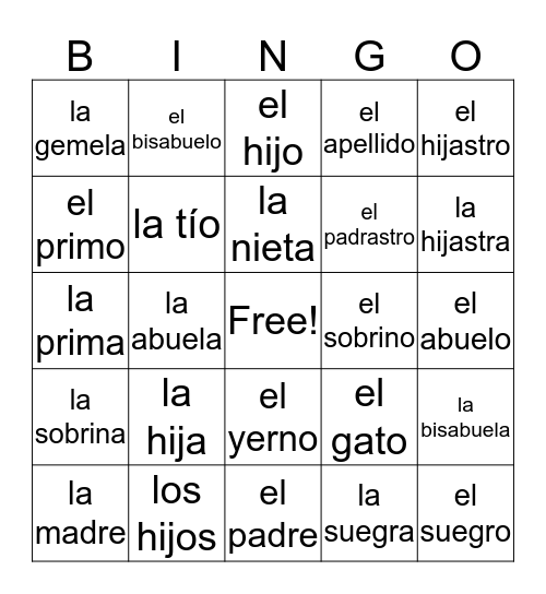 La familia Bingo Card