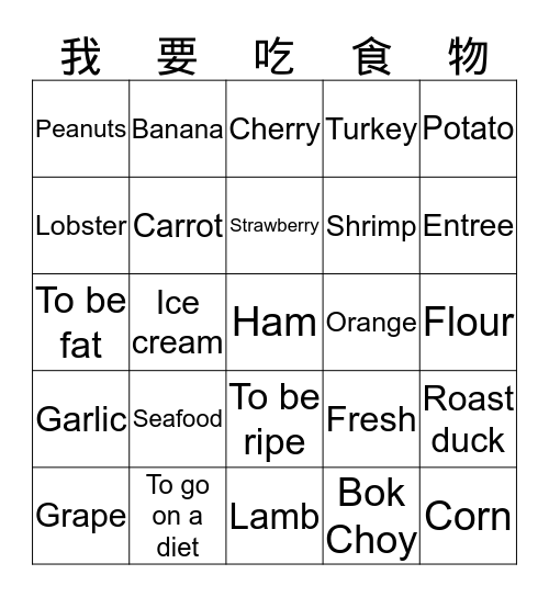 食物 Mini Unit Bingo Card